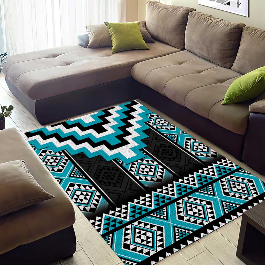 Turquoise Taniko Pattern Aotearoa Area Rug Niho Taniwha Mix Poutama LT14 - Polynesian Pride