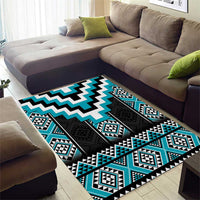 Turquoise Taniko Pattern Aotearoa Area Rug Niho Taniwha Mix Poutama LT14 - Polynesian Pride