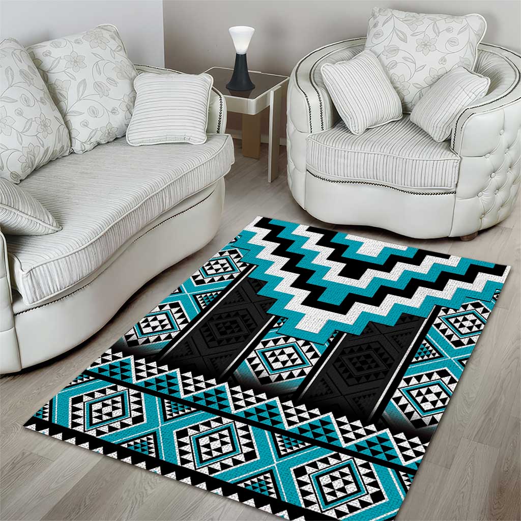Turquoise Taniko Pattern Aotearoa Area Rug Niho Taniwha Mix Poutama LT14 - Polynesian Pride