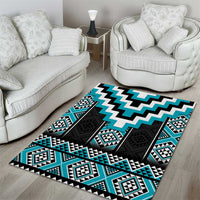 Turquoise Taniko Pattern Aotearoa Area Rug Niho Taniwha Mix Poutama LT14 - Polynesian Pride