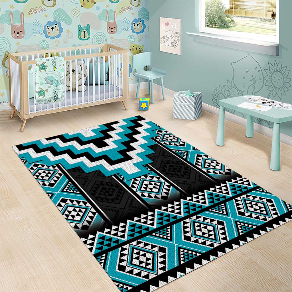 Turquoise Taniko Pattern Aotearoa Area Rug Niho Taniwha Mix Poutama LT14 - Polynesian Pride