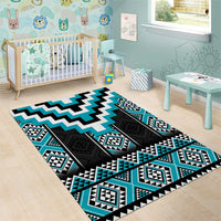 Turquoise Taniko Pattern Aotearoa Area Rug Niho Taniwha Mix Poutama LT14 - Polynesian Pride