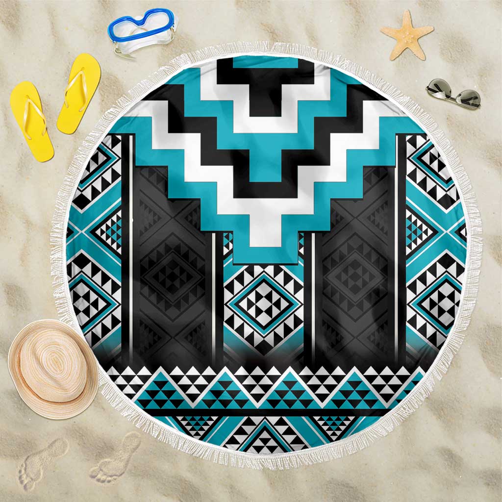 Turquoise Taniko Pattern Aotearoa Beach Blanket Niho Taniwha Mix Poutama LT14 One Size 150cm Turquoise - Polynesian Pride