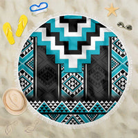 Turquoise Taniko Pattern Aotearoa Beach Blanket Niho Taniwha Mix Poutama LT14 One Size 150cm Turquoise - Polynesian Pride