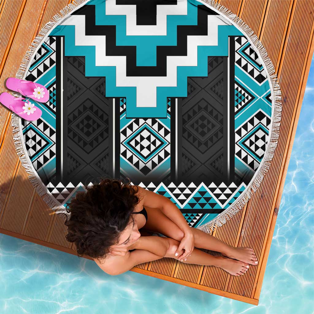 Turquoise Taniko Pattern Aotearoa Beach Blanket Niho Taniwha Mix Poutama LT14 - Polynesian Pride