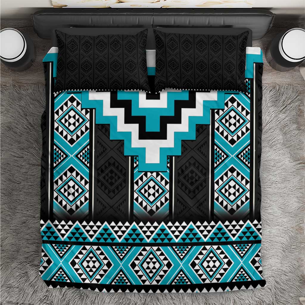 Turquoise Taniko Pattern Aotearoa Bedding Set Niho Taniwha Mix Poutama LT14 Turquoise - Polynesian Pride