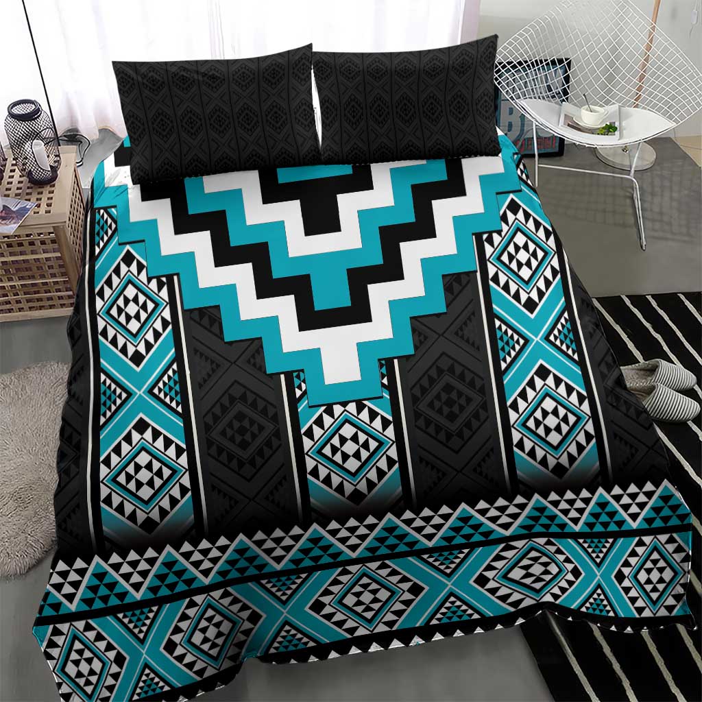 Turquoise Taniko Pattern Aotearoa Bedding Set Niho Taniwha Mix Poutama LT14 - Polynesian Pride