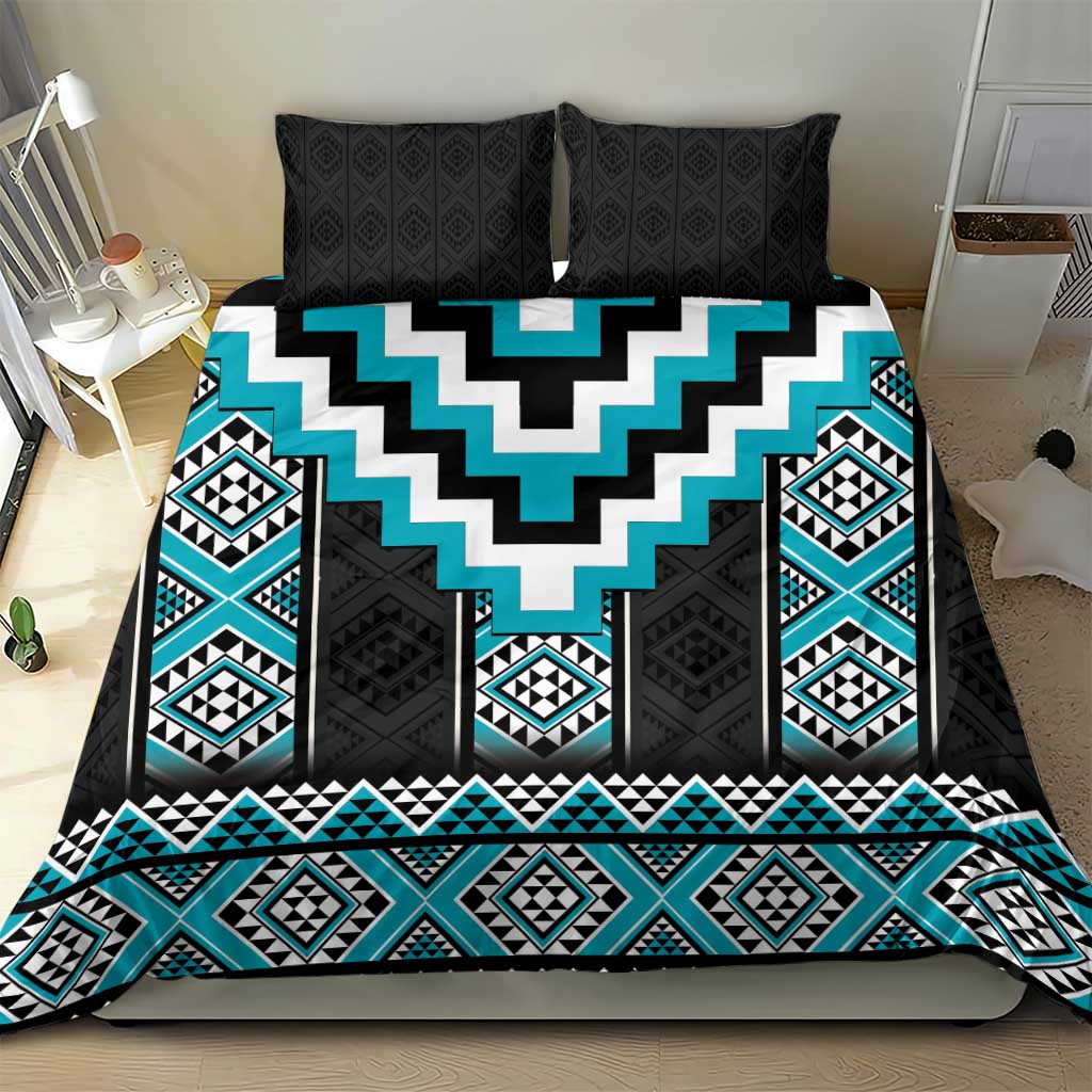 Turquoise Taniko Pattern Aotearoa Bedding Set Niho Taniwha Mix Poutama LT14 - Polynesian Pride
