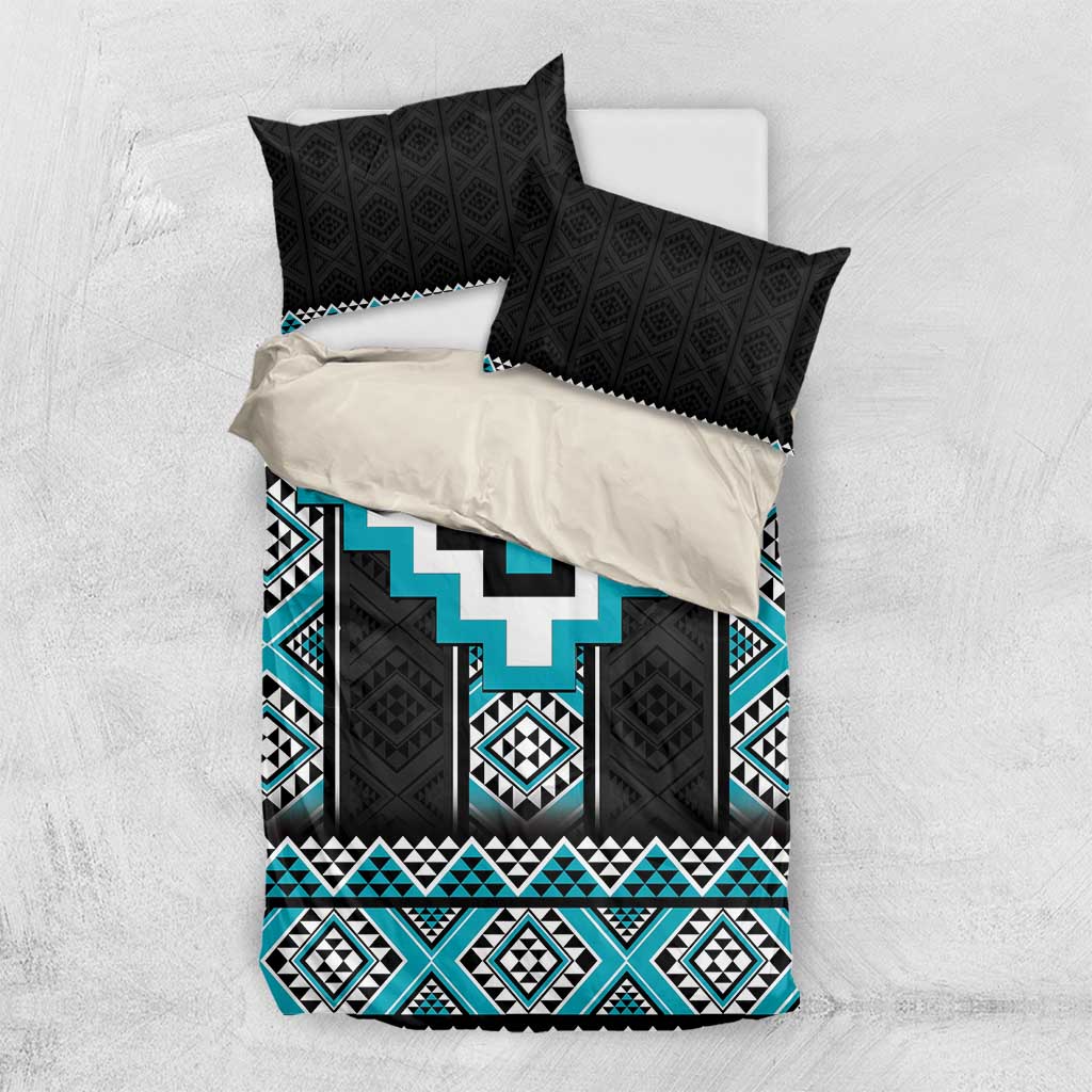 Turquoise Taniko Pattern Aotearoa Bedding Set Niho Taniwha Mix Poutama LT14 US Twin 172cm x 218cm Turquoise - Polynesian Pride