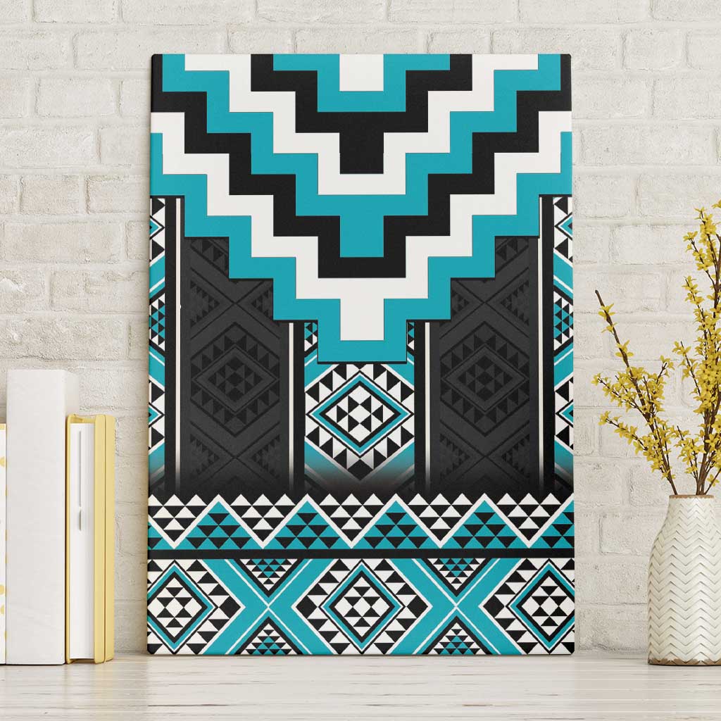 Turquoise Taniko Pattern Aotearoa Canvas Wall Art Niho Taniwha Mix Poutama LT14 Without Frame Turquoise - Polynesian Pride