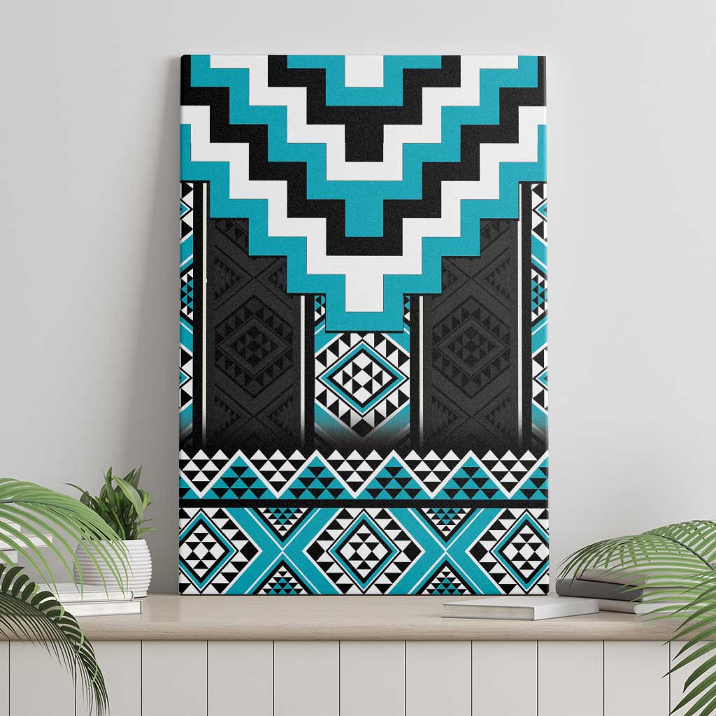 Turquoise Taniko Pattern Aotearoa Canvas Wall Art Niho Taniwha Mix Poutama LT14 - Polynesian Pride