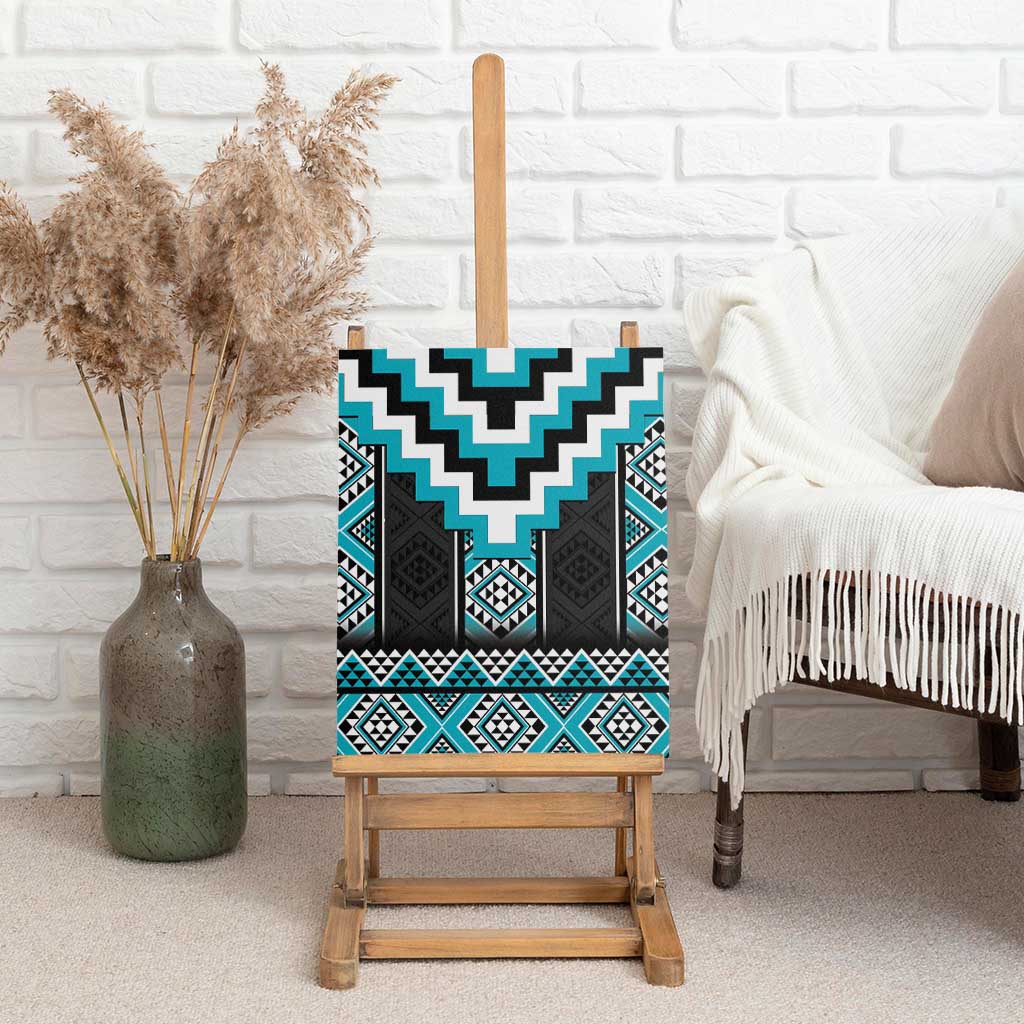 Turquoise Taniko Pattern Aotearoa Canvas Wall Art Niho Taniwha Mix Poutama LT14 - Polynesian Pride