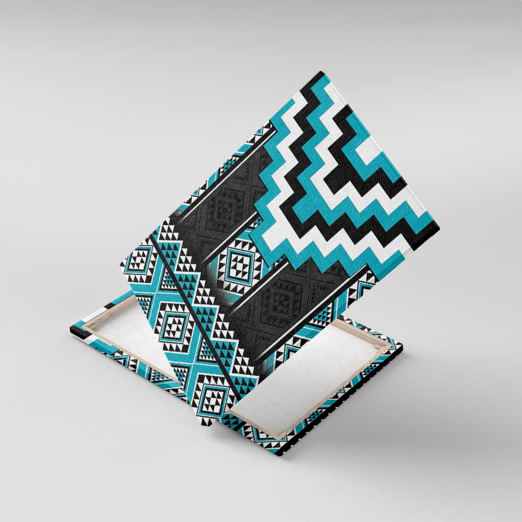 Turquoise Taniko Pattern Aotearoa Canvas Wall Art Niho Taniwha Mix Poutama LT14 With Frame Turquoise - Polynesian Pride