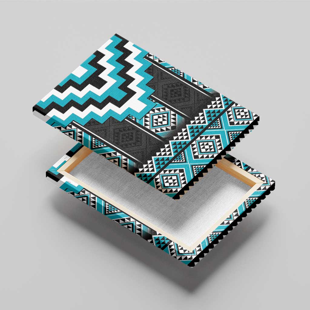 Turquoise Taniko Pattern Aotearoa Canvas Wall Art Niho Taniwha Mix Poutama LT14 - Polynesian Pride