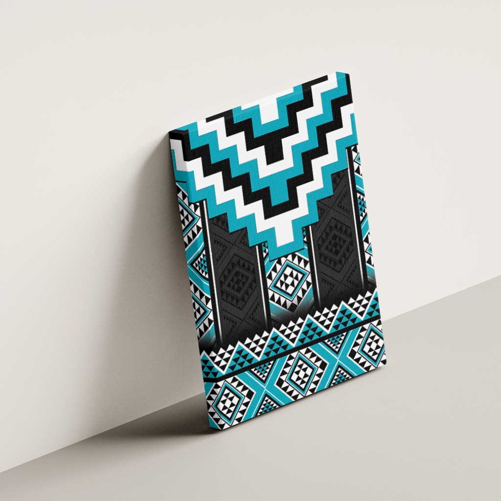 Turquoise Taniko Pattern Aotearoa Canvas Wall Art Niho Taniwha Mix Poutama LT14 - Polynesian Pride
