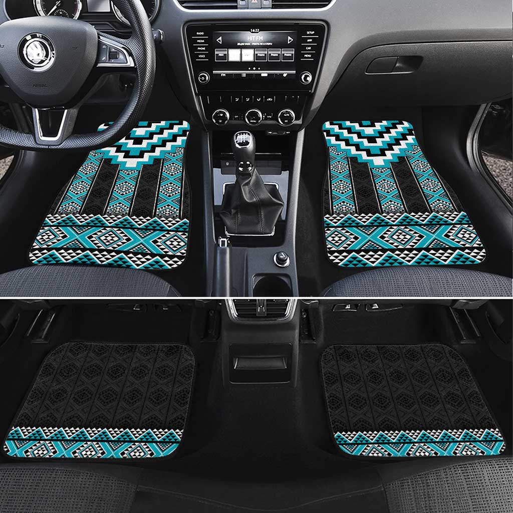 Turquoise Taniko Pattern Aotearoa Car Mats Niho Taniwha Mix Poutama LT14 Set 4pcs Turquoise - Polynesian Pride
