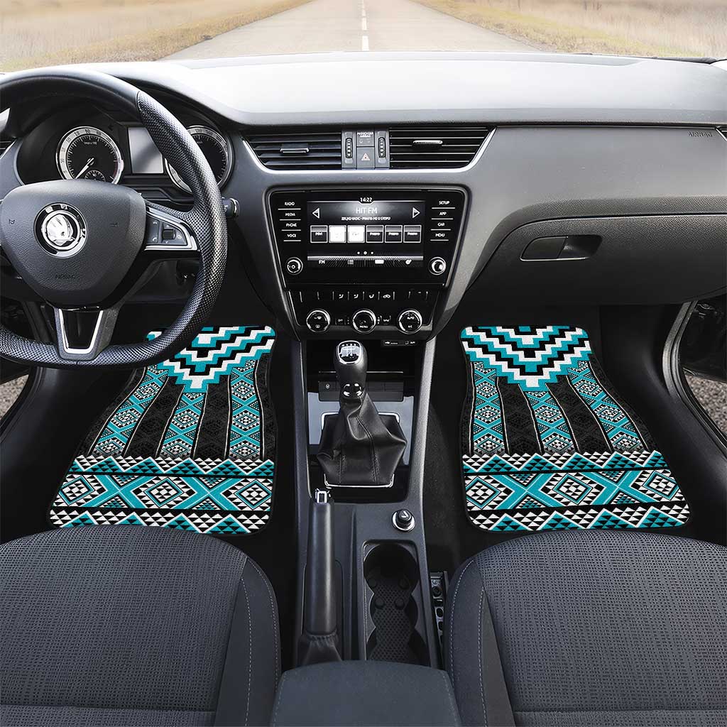 Turquoise Taniko Pattern Aotearoa Car Mats Niho Taniwha Mix Poutama LT14 Set 2pcs - Front Turquoise - Polynesian Pride