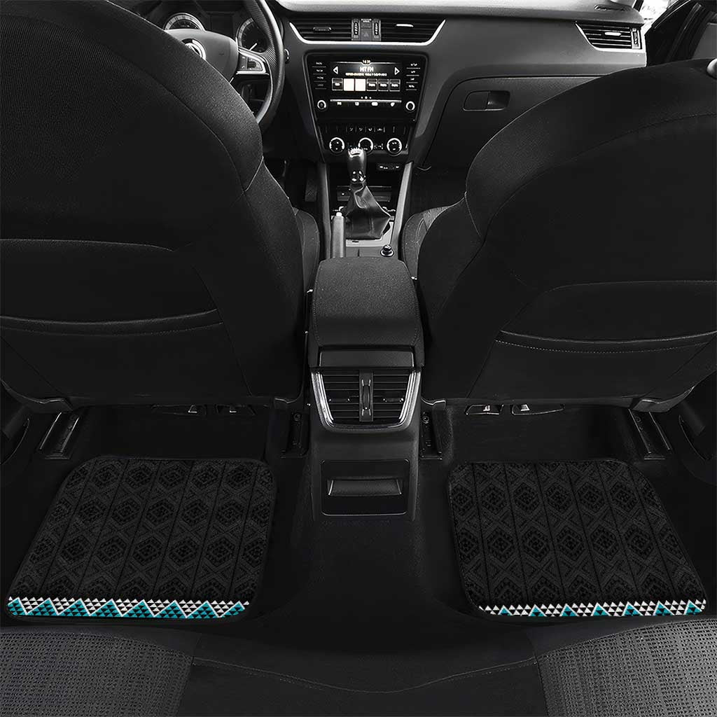 Turquoise Taniko Pattern Aotearoa Car Mats Niho Taniwha Mix Poutama LT14 Set 2pcs - Back Turquoise - Polynesian Pride