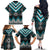 Turquoise Taniko Pattern Aotearoa Family Matching Off The Shoulder Long Sleeve Dress and Hawaiian Shirt Niho Taniwha Mix Poutama