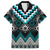 Turquoise Taniko Pattern Aotearoa Family Matching Off The Shoulder Long Sleeve Dress and Hawaiian Shirt Niho Taniwha Mix Poutama