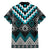 Turquoise Taniko Pattern Aotearoa Family Matching Off The Shoulder Long Sleeve Dress and Hawaiian Shirt Niho Taniwha Mix Poutama