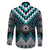 Turquoise Taniko Pattern Aotearoa Family Matching Off The Shoulder Long Sleeve Dress and Hawaiian Shirt Niho Taniwha Mix Poutama