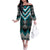 Turquoise Taniko Pattern Aotearoa Family Matching Off The Shoulder Long Sleeve Dress and Hawaiian Shirt Niho Taniwha Mix Poutama