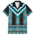 Turquoise Taniko Pattern Aotearoa Family Matching Off Shoulder Short Dress and Hawaiian Shirt Niho Taniwha Mix Poutama LT14