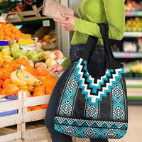 Turquoise Taniko Pattern Aotearoa Grocery Bag Niho Taniwha Mix Poutama LT14 - Polynesian Pride