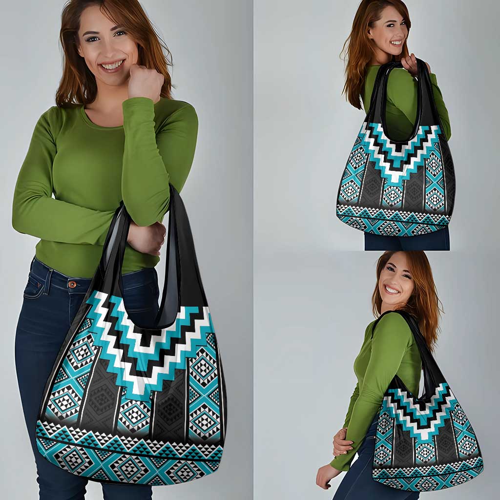 Turquoise Taniko Pattern Aotearoa Grocery Bag Niho Taniwha Mix Poutama LT14 - Polynesian Pride