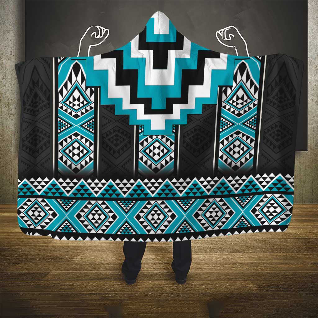 Turquoise Taniko Pattern Aotearoa Hooded Blanket Niho Taniwha Mix Poutama LT14 - Polynesian Pride