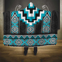 Turquoise Taniko Pattern Aotearoa Hooded Blanket Niho Taniwha Mix Poutama LT14 - Polynesian Pride