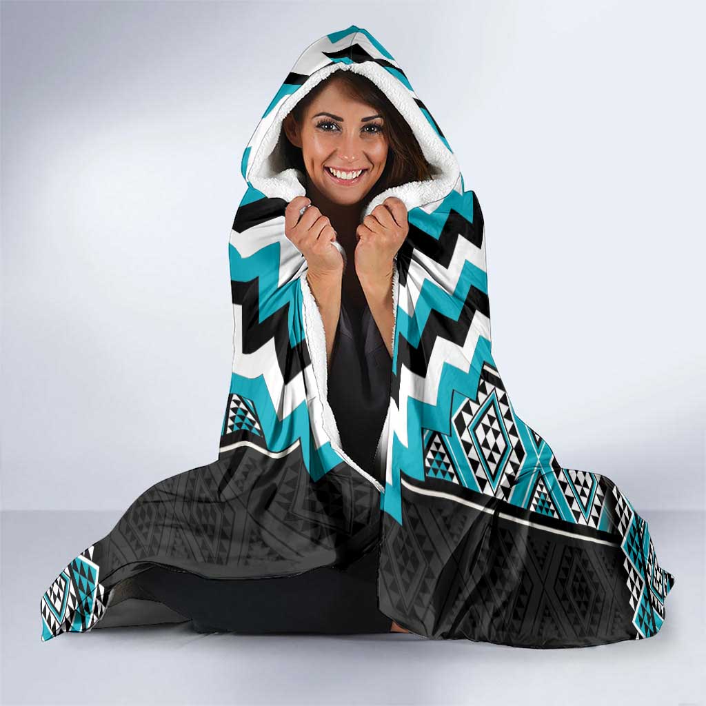 Turquoise Taniko Pattern Aotearoa Hooded Blanket Niho Taniwha Mix Poutama LT14 - Polynesian Pride
