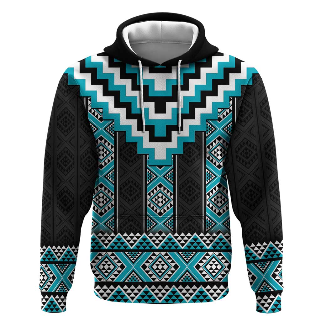 Turquoise Taniko Pattern Aotearoa Hoodie Niho Taniwha Mix Poutama LT14 Pullover Hoodie Turquoise - Polynesian Pride