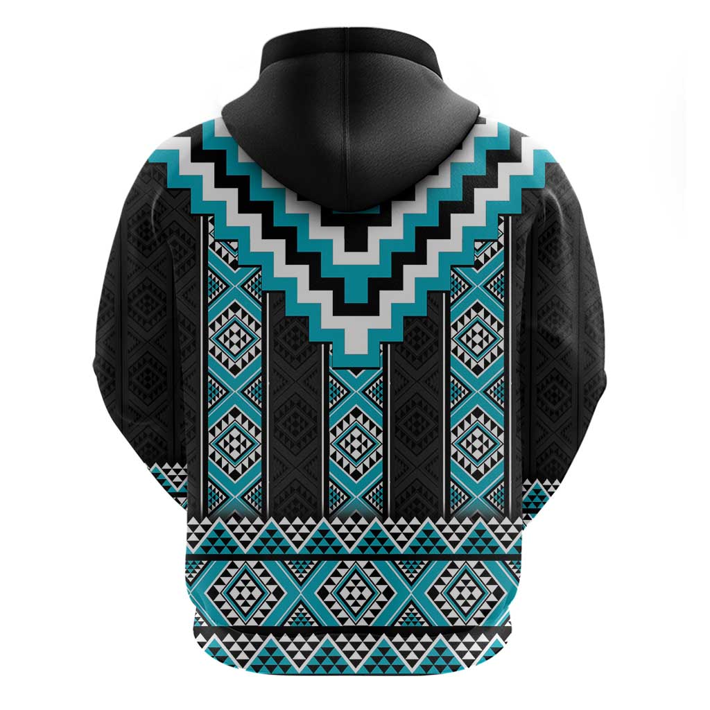Turquoise Taniko Pattern Aotearoa Hoodie Niho Taniwha Mix Poutama LT14 - Polynesian Pride