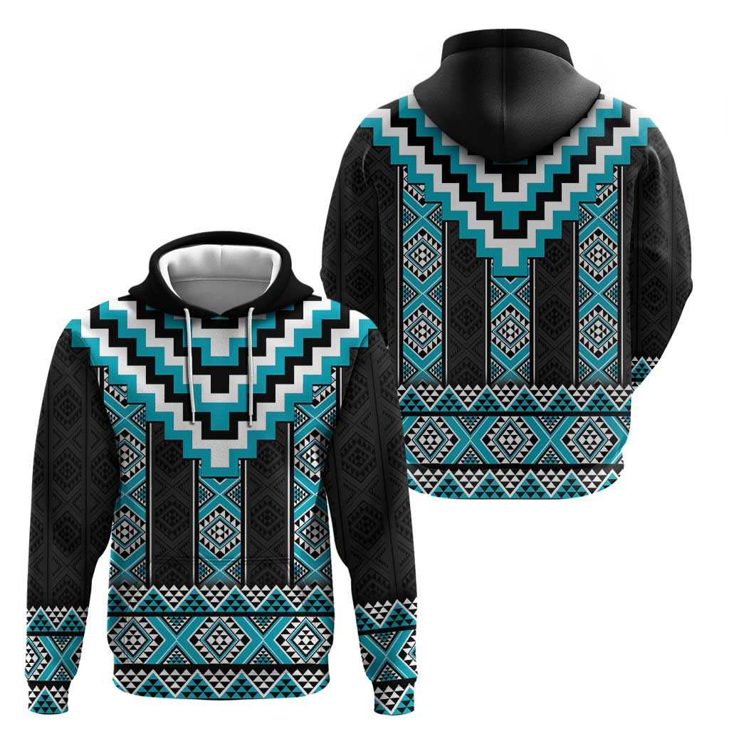 Turquoise Taniko Pattern Aotearoa Hoodie Niho Taniwha Mix Poutama LT14 - Polynesian Pride