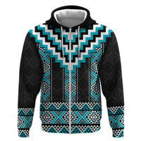 Turquoise Taniko Pattern Aotearoa Hoodie Niho Taniwha Mix Poutama LT14 Zip Hoodie Turquoise - Polynesian Pride