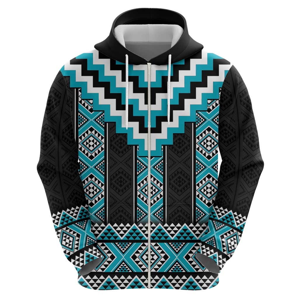 Turquoise Taniko Pattern Aotearoa Hoodie Niho Taniwha Mix Poutama LT14 - Polynesian Pride