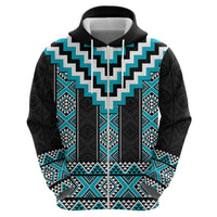 Turquoise Taniko Pattern Aotearoa Hoodie Niho Taniwha Mix Poutama LT14 - Polynesian Pride