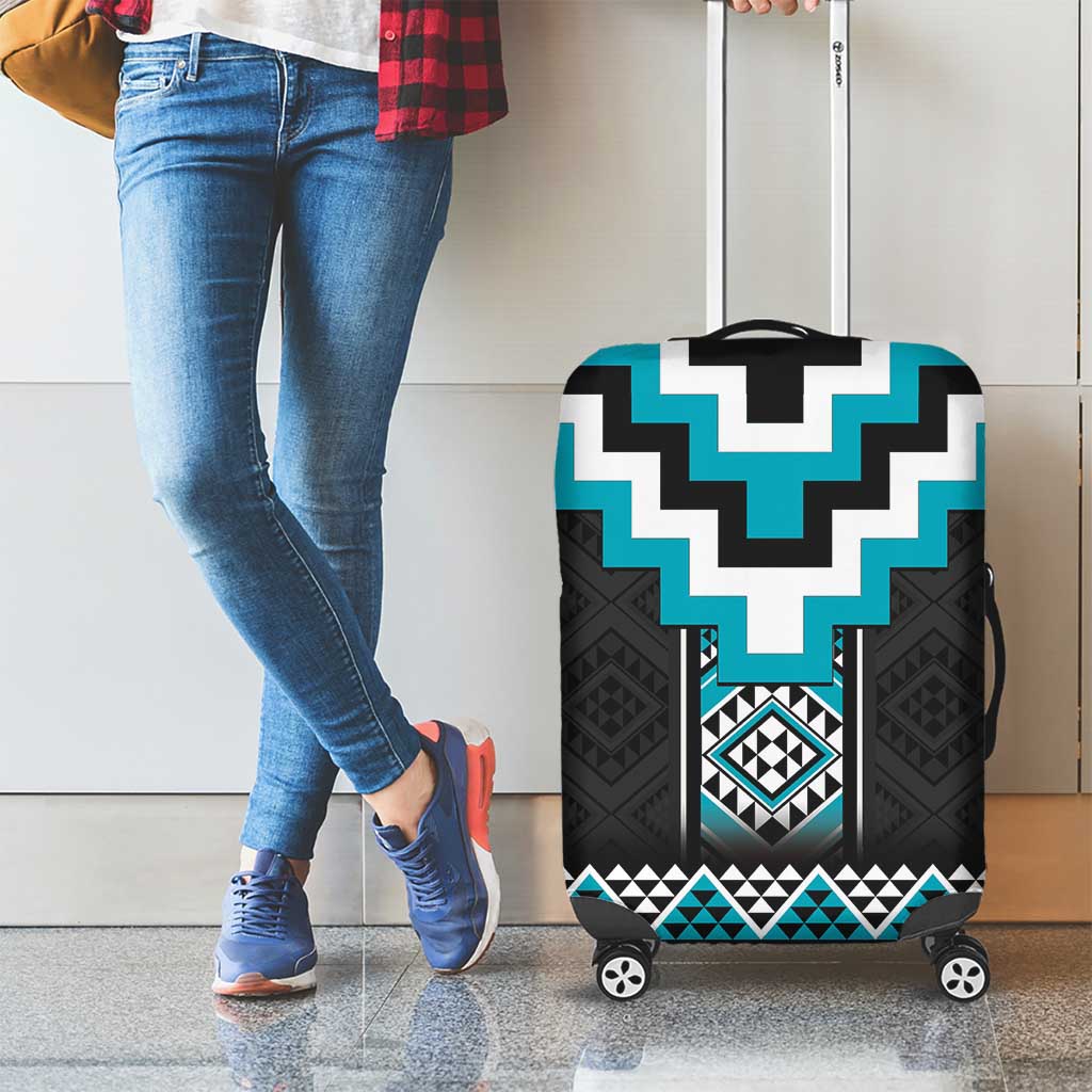 Turquoise Taniko Pattern Aotearoa Luggage Cover Niho Taniwha Mix Poutama LT14 - Polynesian Pride