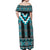 Turquoise Taniko Pattern Aotearoa Off Shoulder Maxi Dress Niho Taniwha Mix Poutama LT14