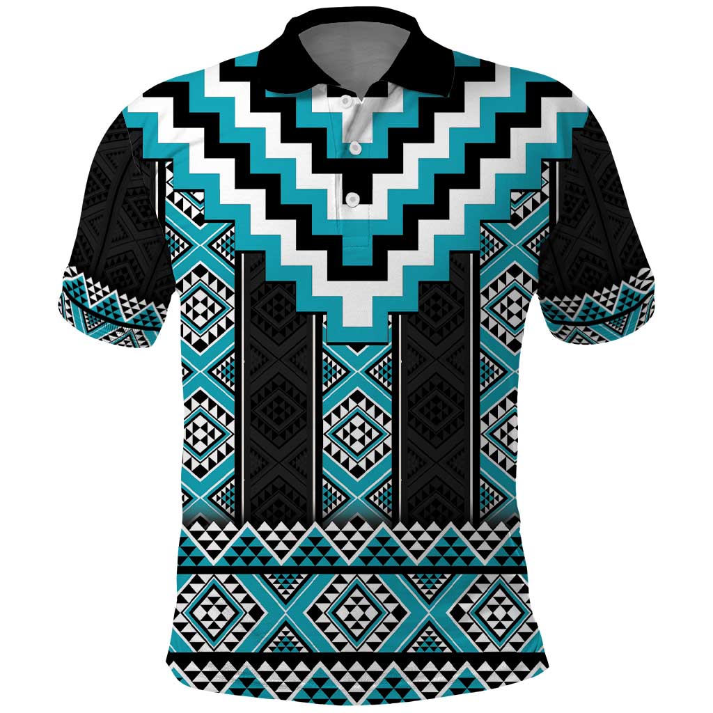 Turquoise Taniko Pattern Aotearoa Polo Shirt Niho Taniwha Mix Poutama LT14 Turquoise - Polynesian Pride