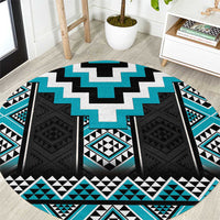 Turquoise Taniko Pattern Aotearoa Round Carpet Niho Taniwha Mix Poutama LT14 Turquoise - Polynesian Pride