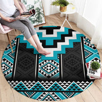 Turquoise Taniko Pattern Aotearoa Round Carpet Niho Taniwha Mix Poutama LT14 - Polynesian Pride