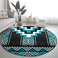 Turquoise Taniko Pattern Aotearoa Round Carpet Niho Taniwha Mix Poutama LT14 - Polynesian Pride