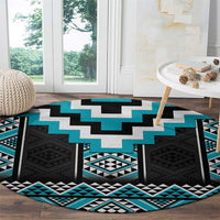 Turquoise Taniko Pattern Aotearoa Round Carpet Niho Taniwha Mix Poutama LT14 - Polynesian Pride