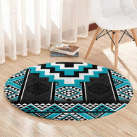 Turquoise Taniko Pattern Aotearoa Round Carpet Niho Taniwha Mix Poutama LT14 - Polynesian Pride