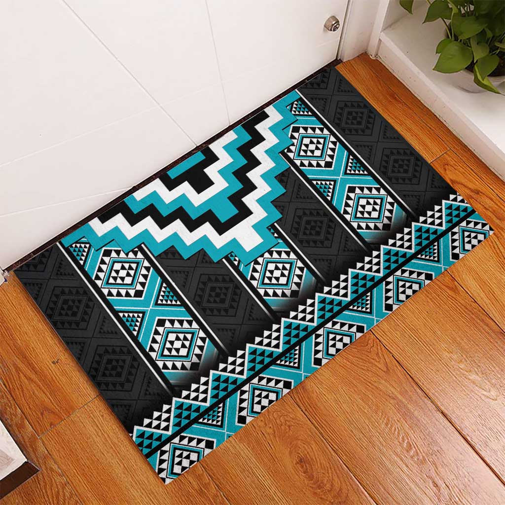 Turquoise Taniko Pattern Aotearoa Rubber Doormat Niho Taniwha Mix Poutama LT14 - Polynesian Pride