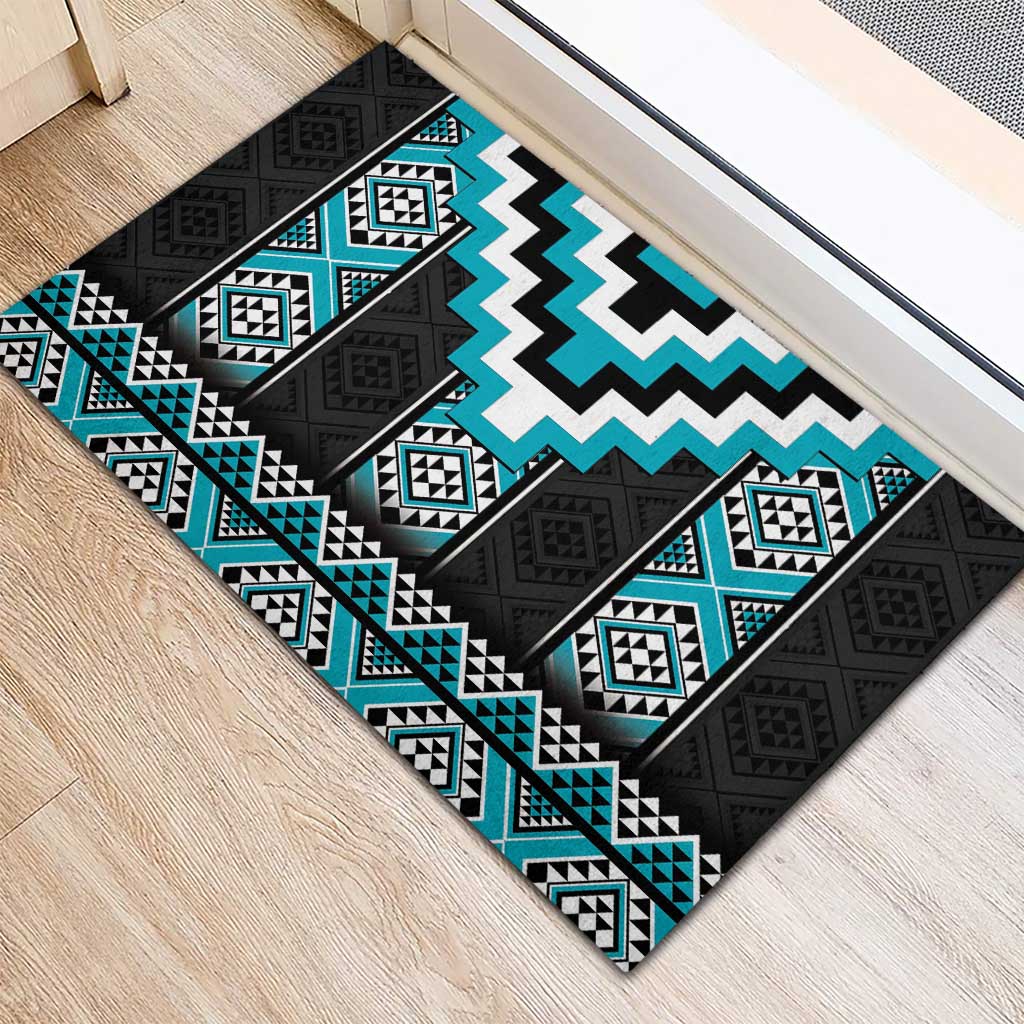 Turquoise Taniko Pattern Aotearoa Rubber Doormat Niho Taniwha Mix Poutama LT14 - Polynesian Pride