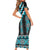 Turquoise Taniko Pattern Aotearoa Short Sleeve Bodycon Dress Niho Taniwha Mix Poutama LT14